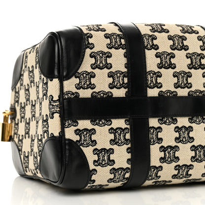 Celine Canvas Calfskin Triomphe Embroidered Boston Bag Black 9 of 12