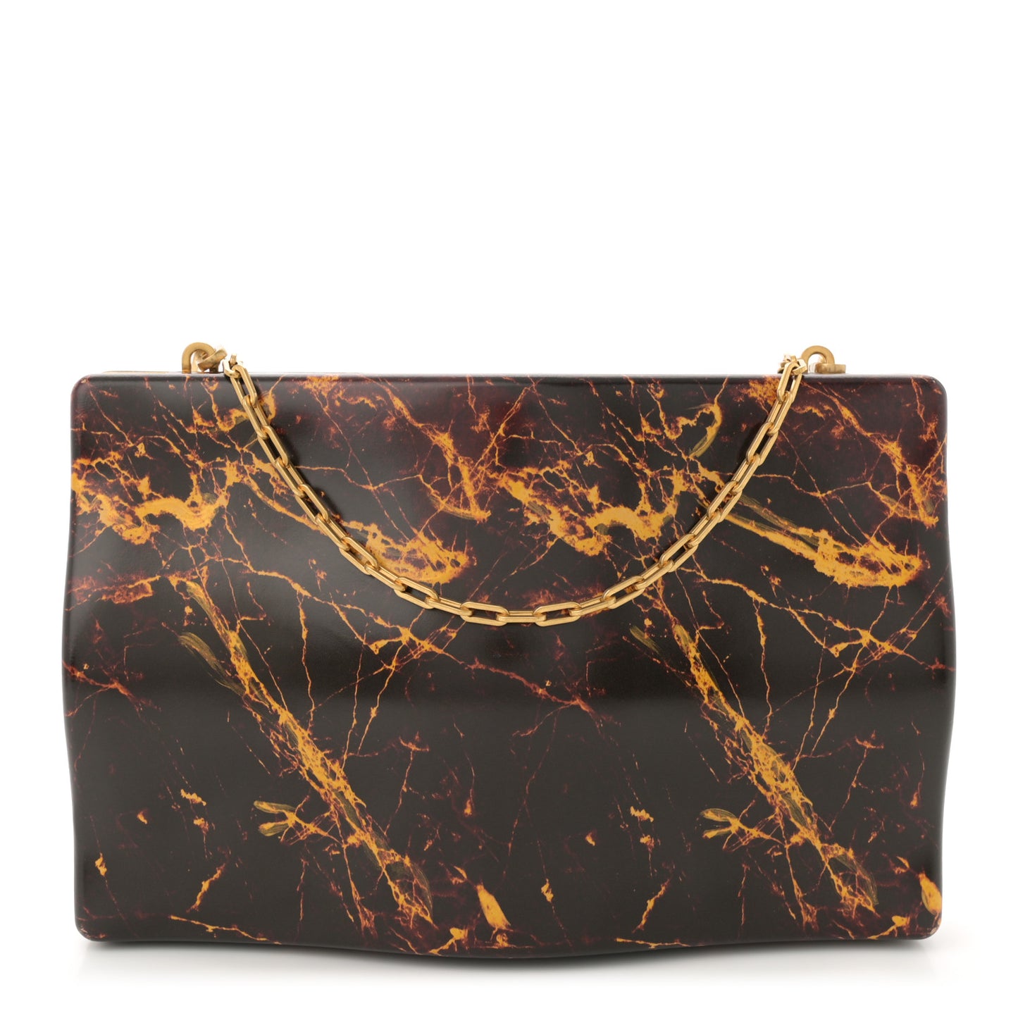Spazzolato Calfskin Chain Clutch Gold Marble