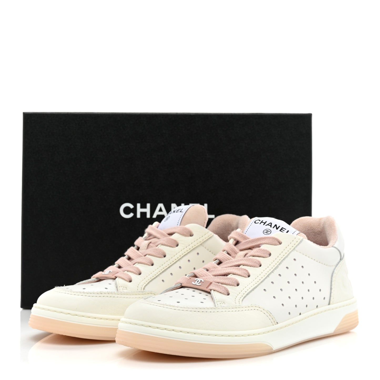 Grained Calfskin Fabric Womens Logo Sneakers 38 White Light Pink