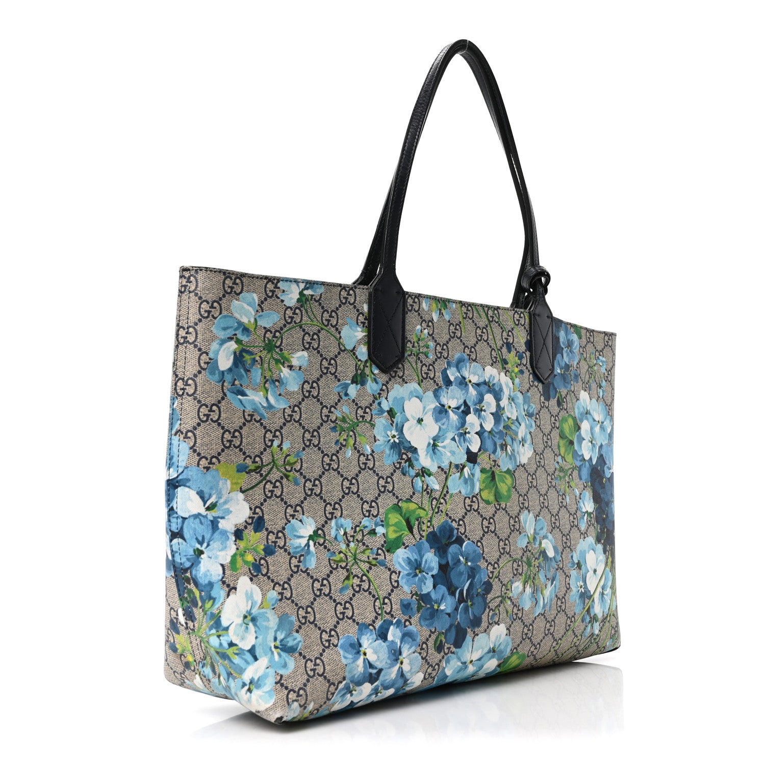 Gucci GG Supreme Monogram Blooms Medium Reversible Tote Beige Blue Navy 3 of 15