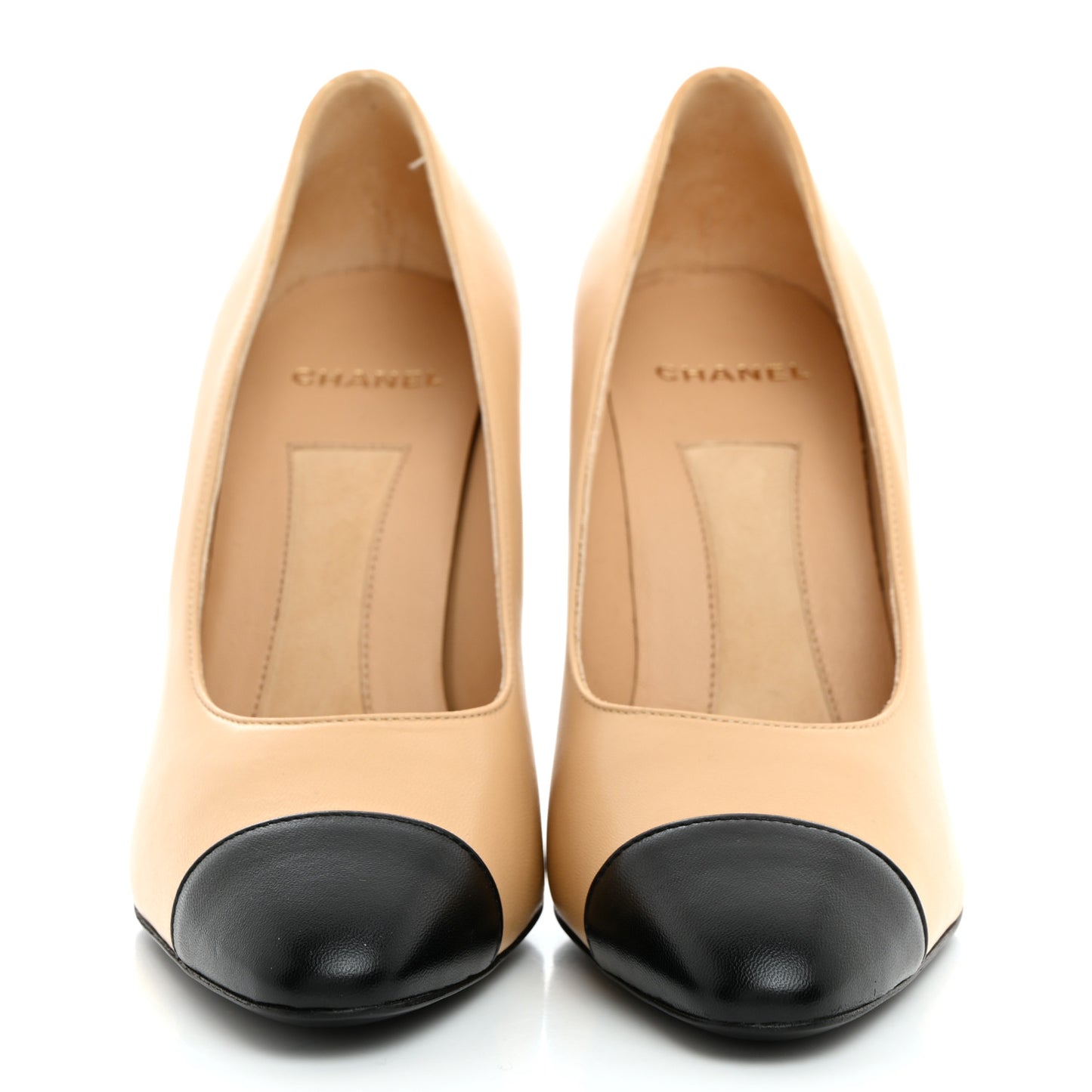 Lambskin Patent Cap Toe Pearl Pumps 37.5 Beige Black