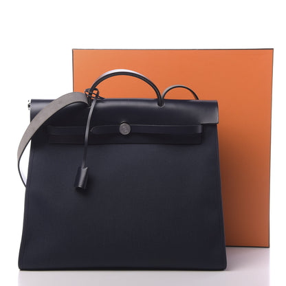 Hermes Toile Vache Calfskin Herbag Zip 39 GM Bleu Indigo 15 of 15