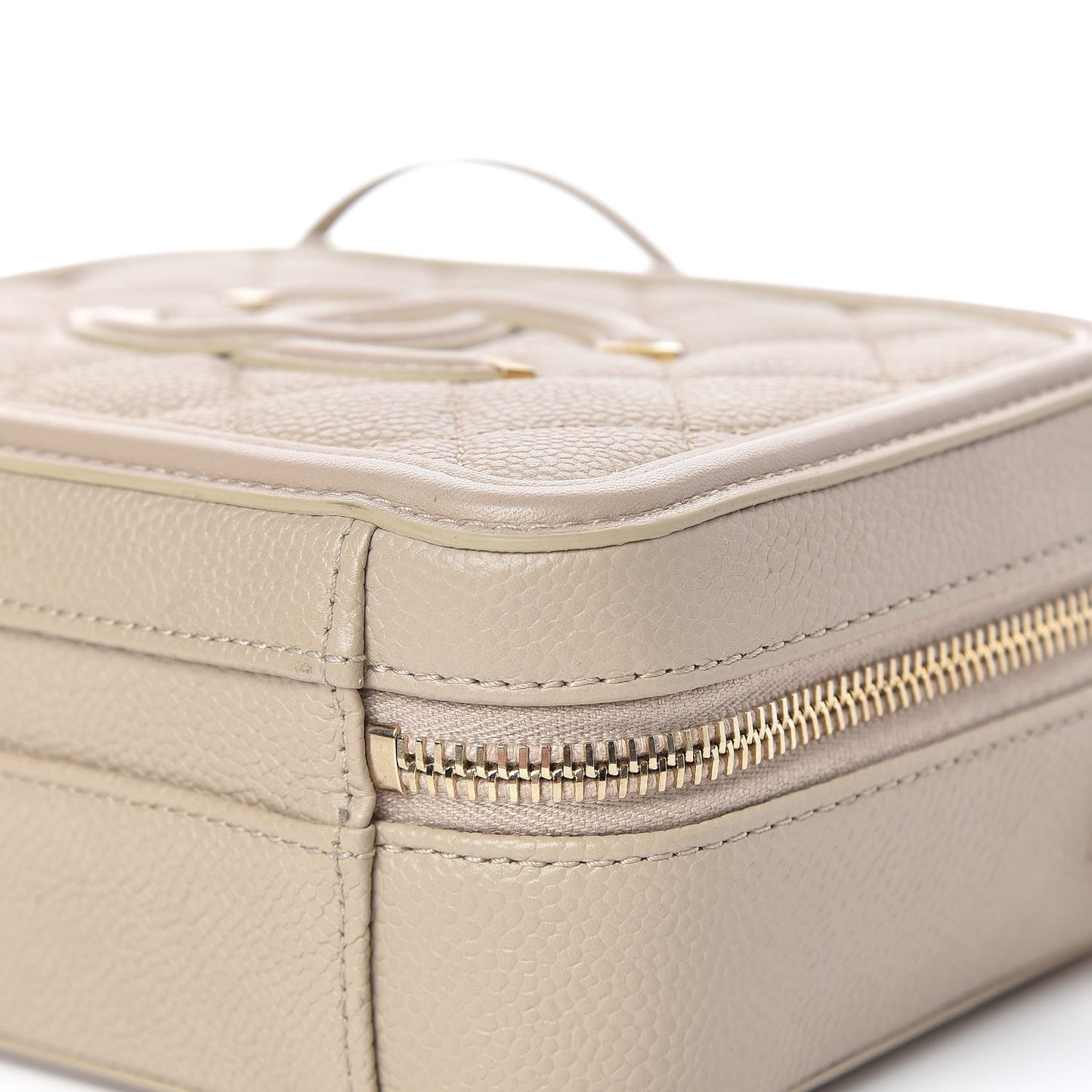 Caviar Quilted Small CC Filigree Vanity Case Light Beige