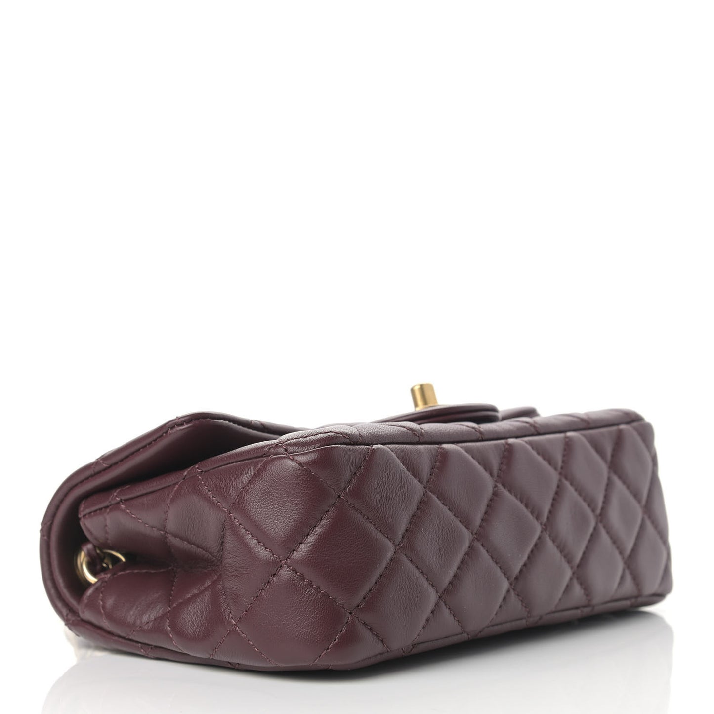 Lambskin Quilted Mini Rectangular Pearl Crush Flap Burgundy