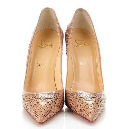 Christian Louboutin Patent Suede Burma Laser Cut Kristali 120 Pumps 39 Nude 2 of 7