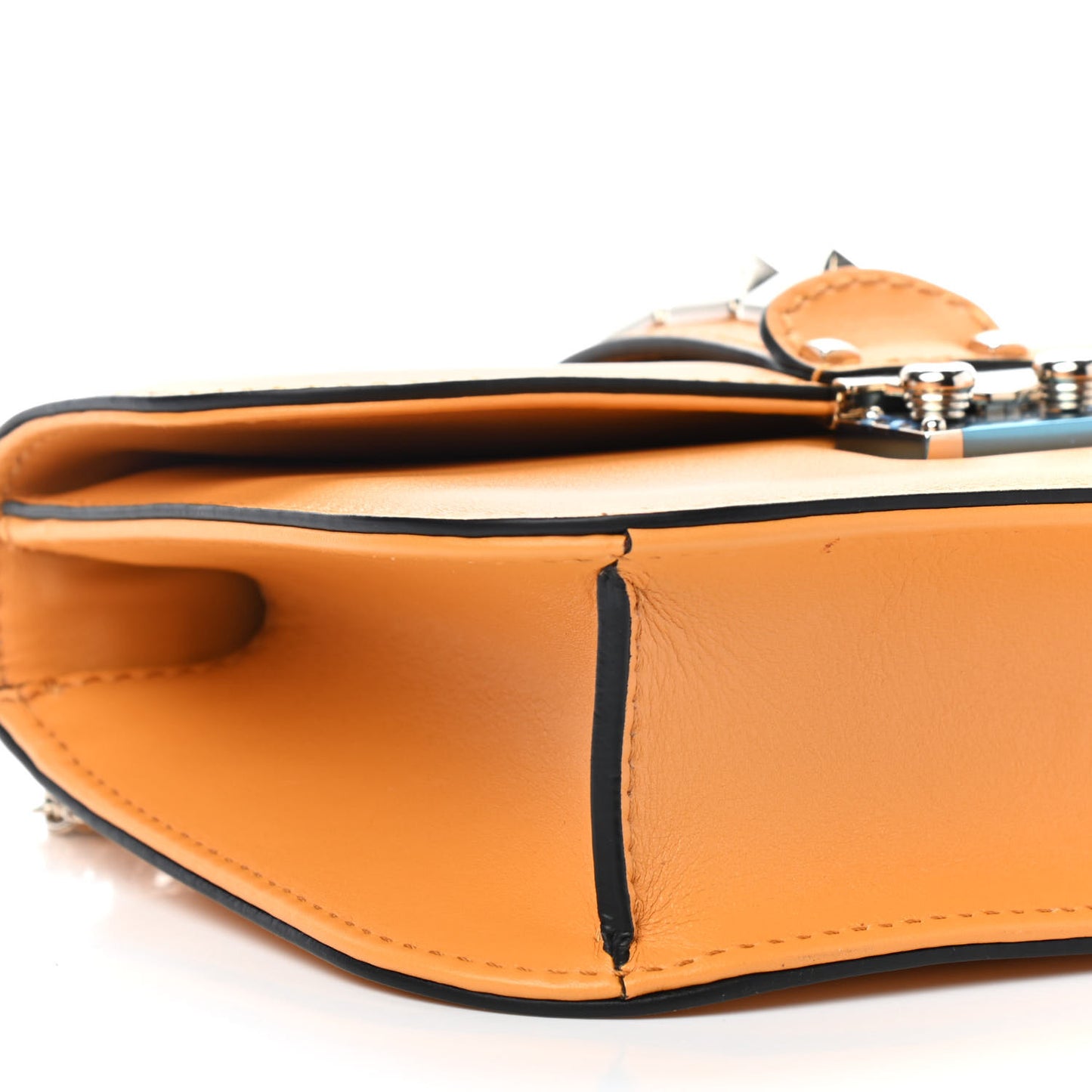 Vitello Small Glam Lock Rockstud Flap Mandarin Sorbet