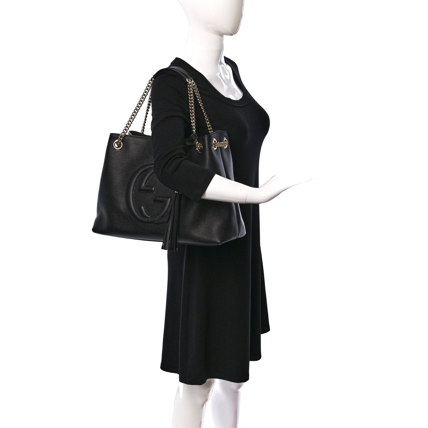 Pebbled Calfskin Medium Soho Chain Shoulder Bag Black