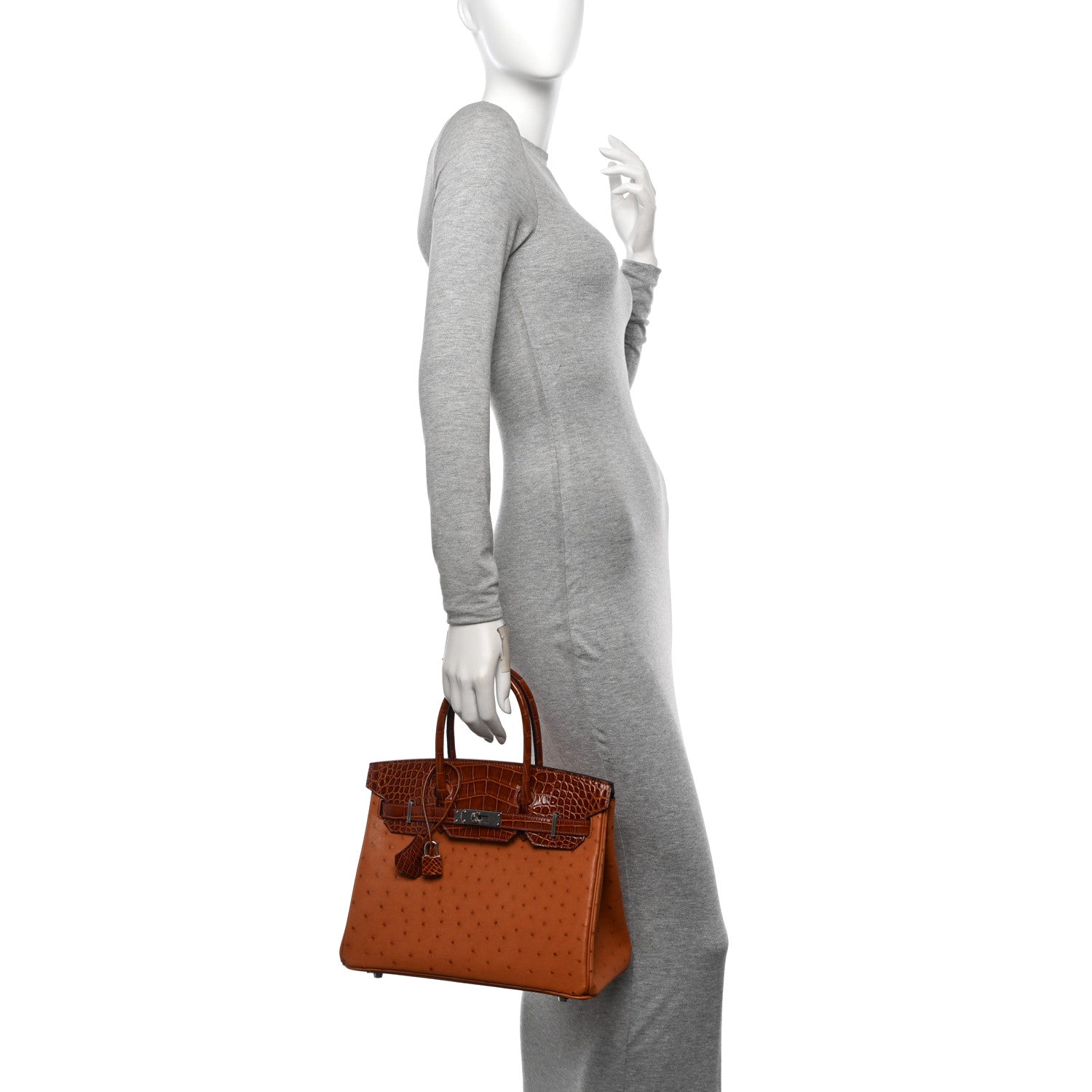 Hermes Ostrich Shiny Alligator Birkin Touch 30 Cognac Miel 2 of 11