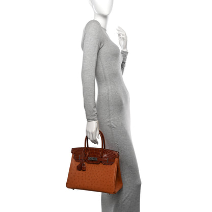 Hermes Ostrich Shiny Alligator Birkin Touch 30 Cognac Miel 2 of 11