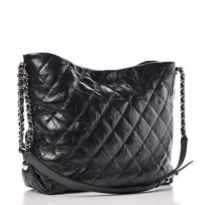 Chanel Metallic Crackled Calfskin Quilted Medium Big Bang Hobo Black 3 of 11