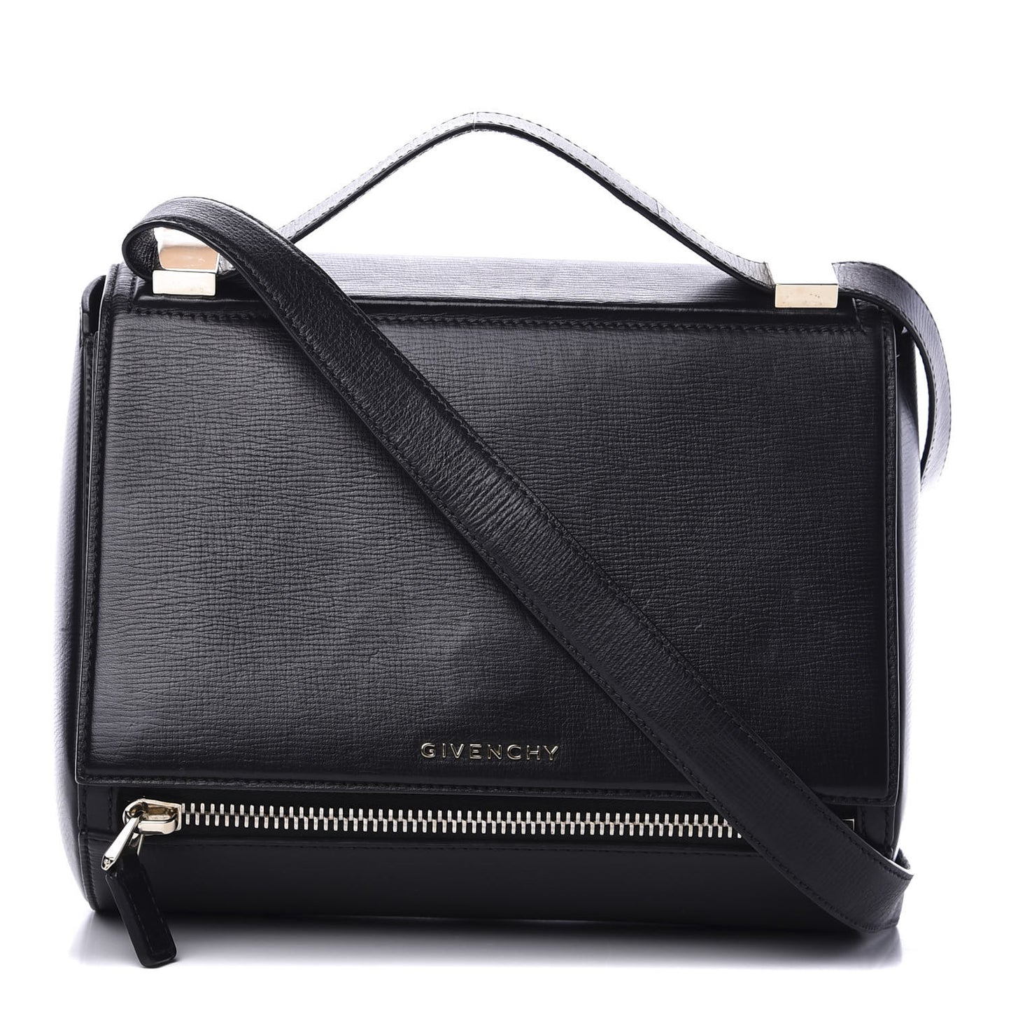 Textured Calfskin Medium Pandora Box Crossbody Bag Black