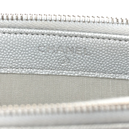 Chanel Metallic Caviar Chevron Quilted Small Vintage Mademoiselle Clutch With Chain Silver 6 of 10