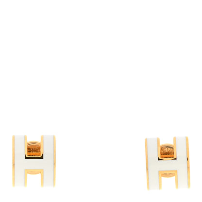 Hermes Gold Lacquered Mini Pop H Earrings White 1 of 7