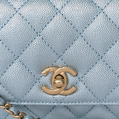 Chanel Metallic Caviar Quilted Extra Mini Coco Handle Flap Light Blue 12 of 12