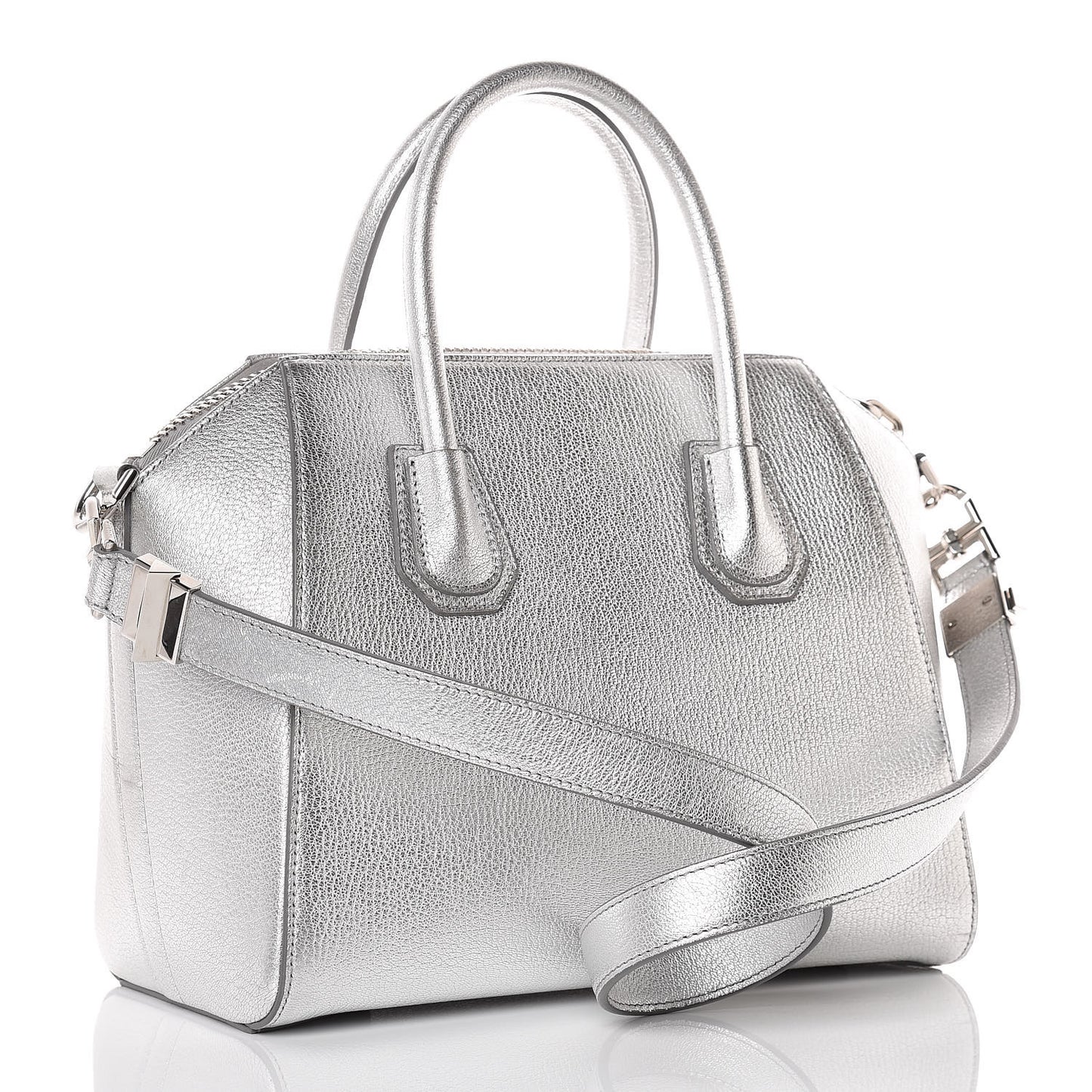 Metallic Sugar Goatskin Small Antigona Silver