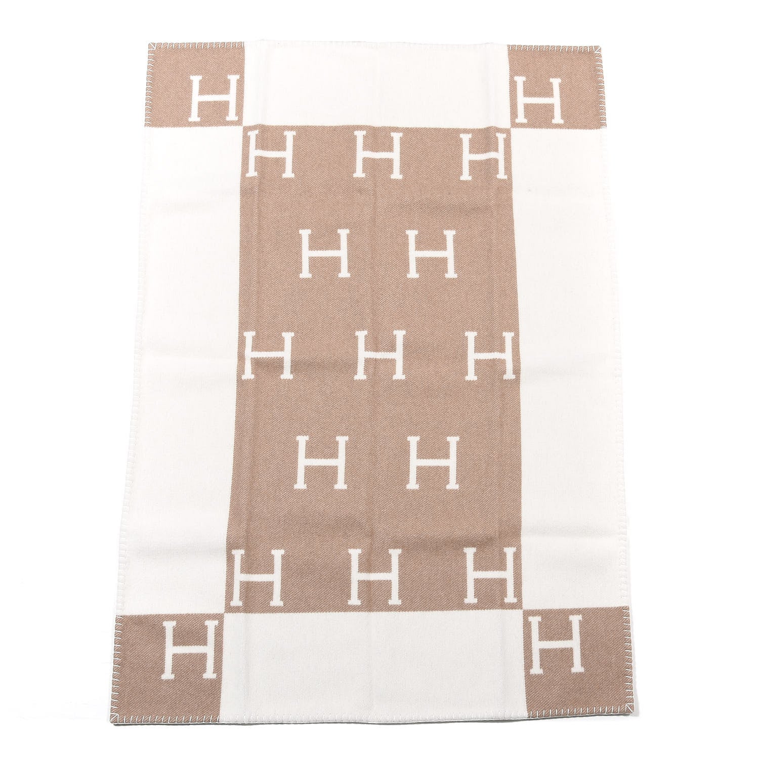 Hermes Wool Cashmere Avalon Baby Blanket Noisette Moyen White 3 of 3