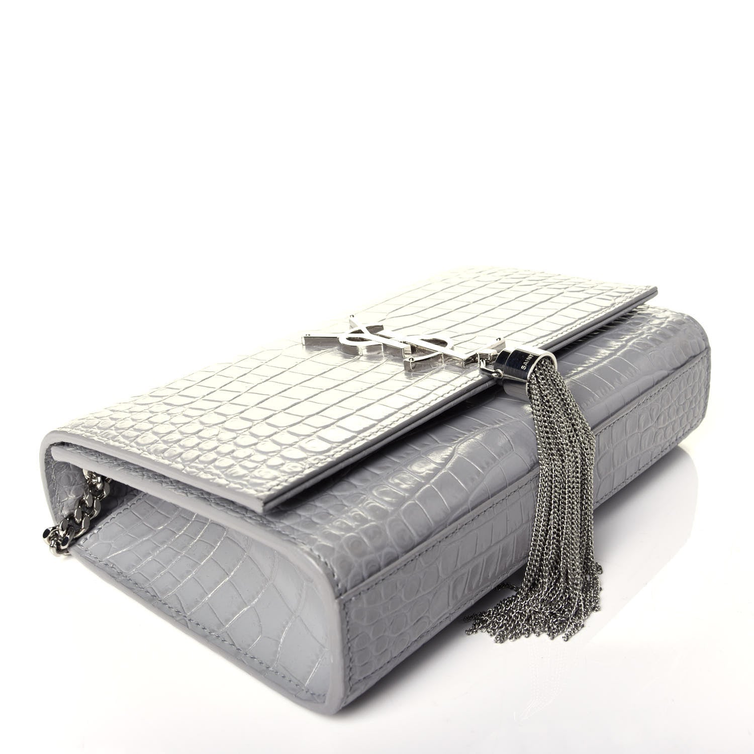 Saint Laurent Croc Calfskin Embossed Small Classic Monogram Kate Tassel Satchel Mouse Grey 4 of 8