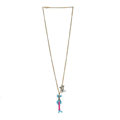 Louis Vuitton Lacquered Metal LV Friends Pendant Necklace Aged Gold Blue Pink 3 of 7