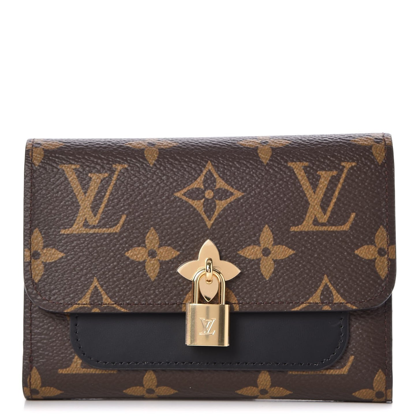 Monogram Flower Lock Compact Wallet Black