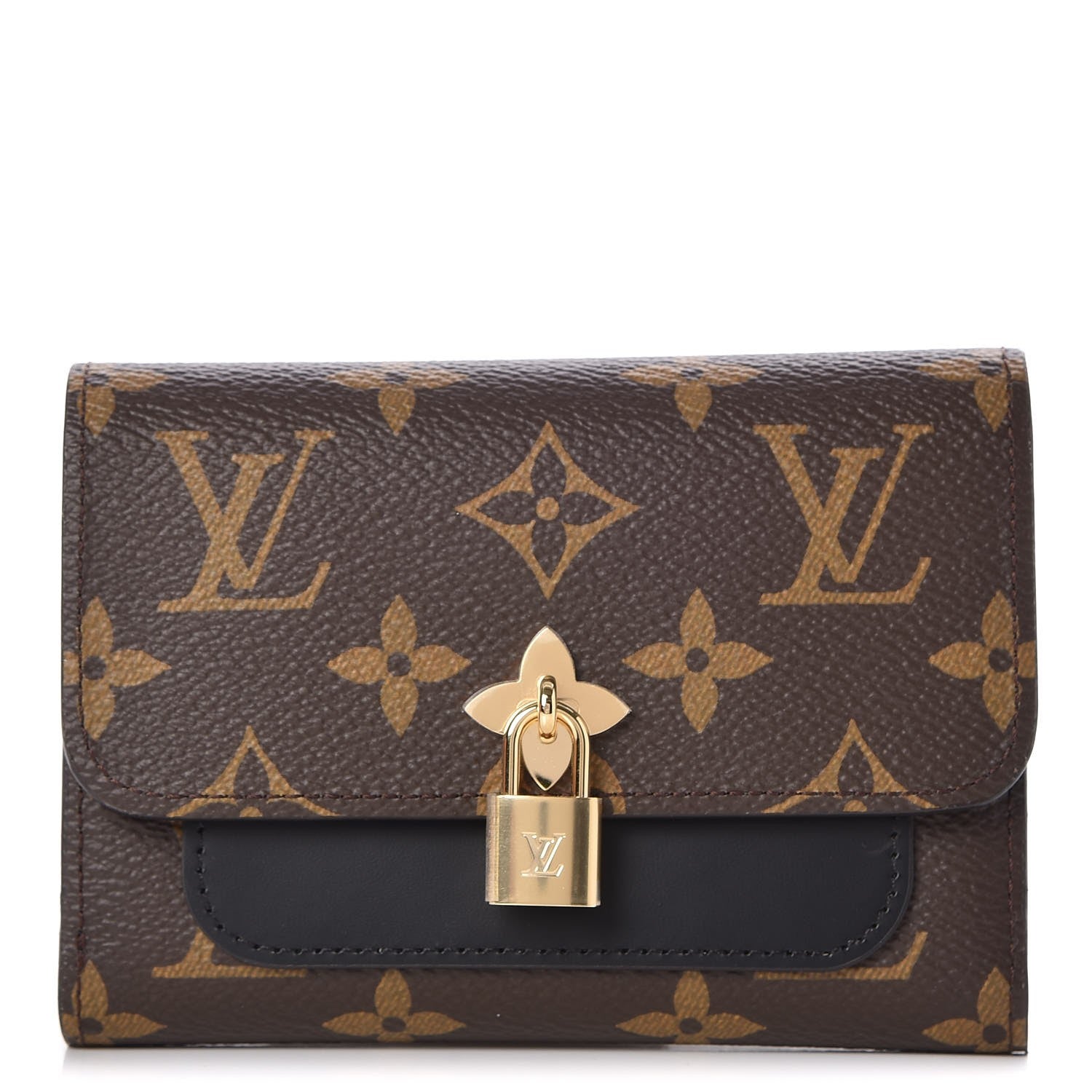 Louis Vuitton Monogram Flower Lock Compact Wallet Black 1 of 8