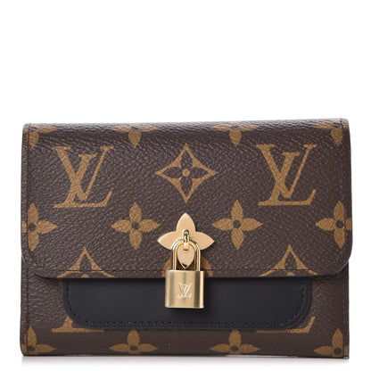 Louis Vuitton Monogram Flower Lock Compact Wallet Black 1 of 8