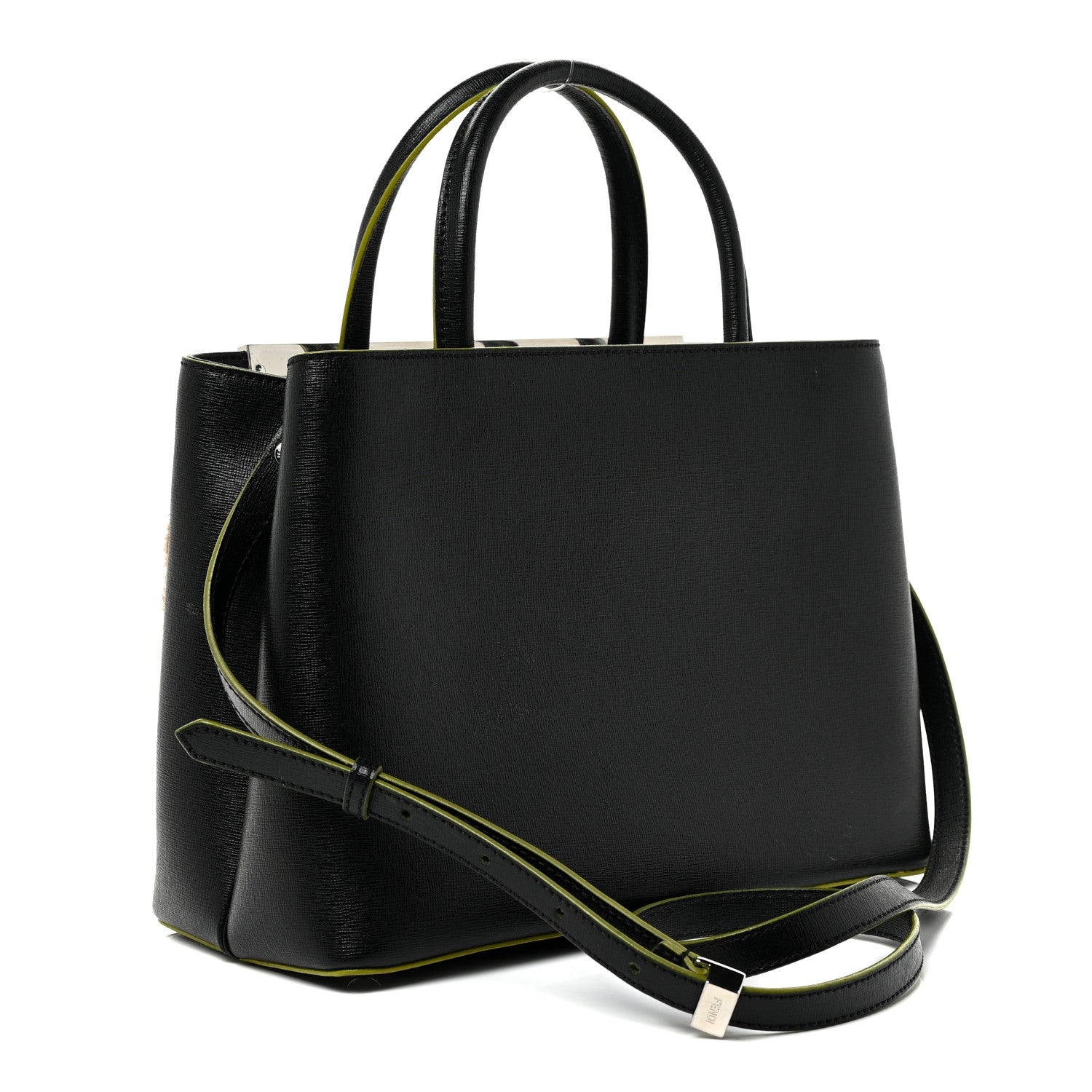 Fendi Vitello Elite Shearling Block Letter Petite 2Jours Tote Black 3 of 15