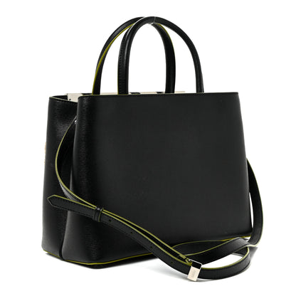 Fendi Vitello Elite Shearling Block Letter Petite 2Jours Tote Black 3 of 15