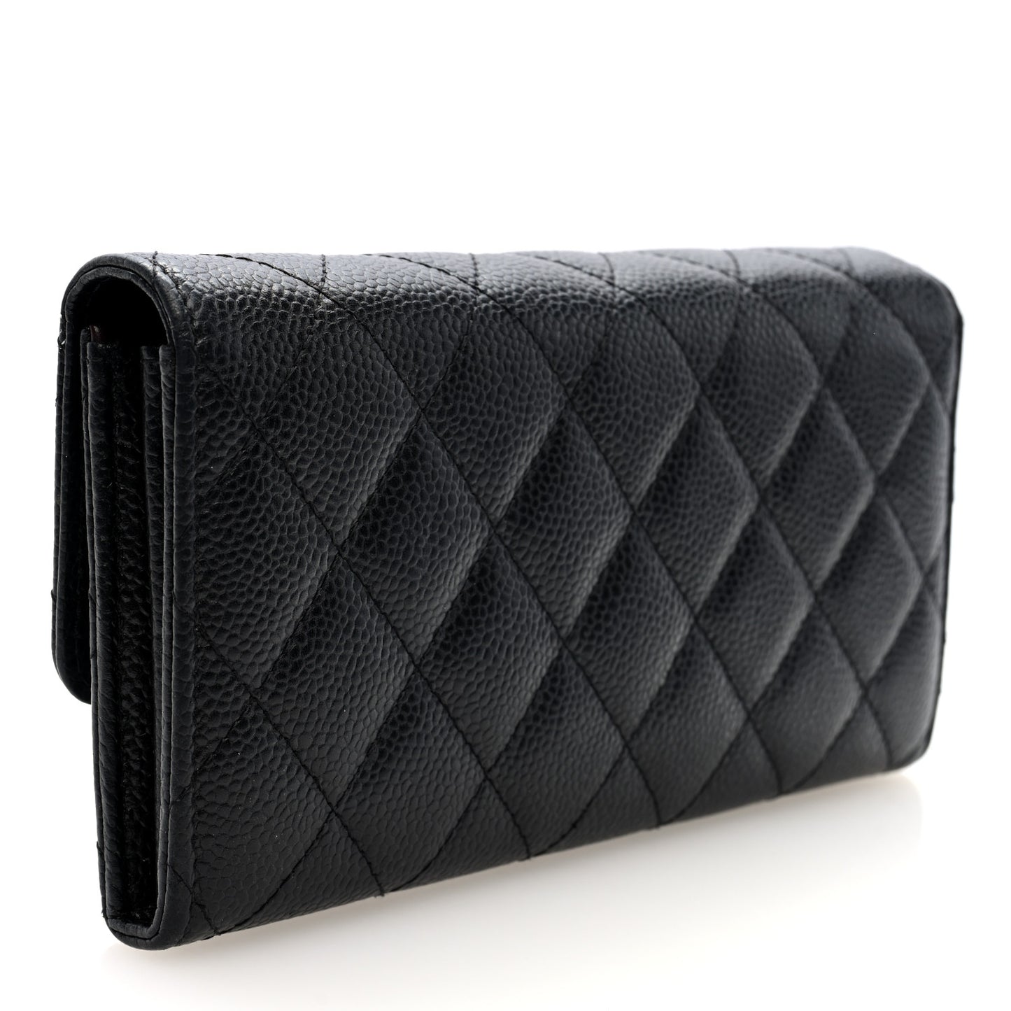 Caviar Quilted Large Gusset Flap Wallet Black