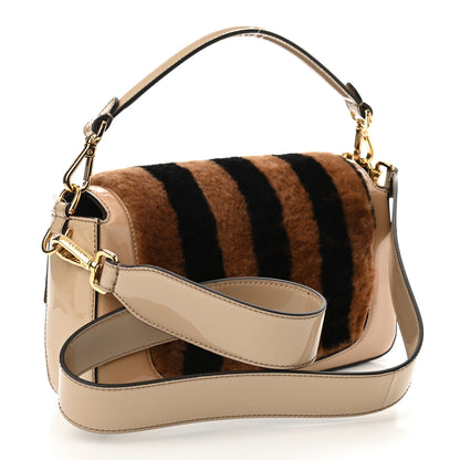 Fendi Shearling Vitello Vernice Mou Pequin Striped Baguette Tobacco Black Tortora 3 of 9