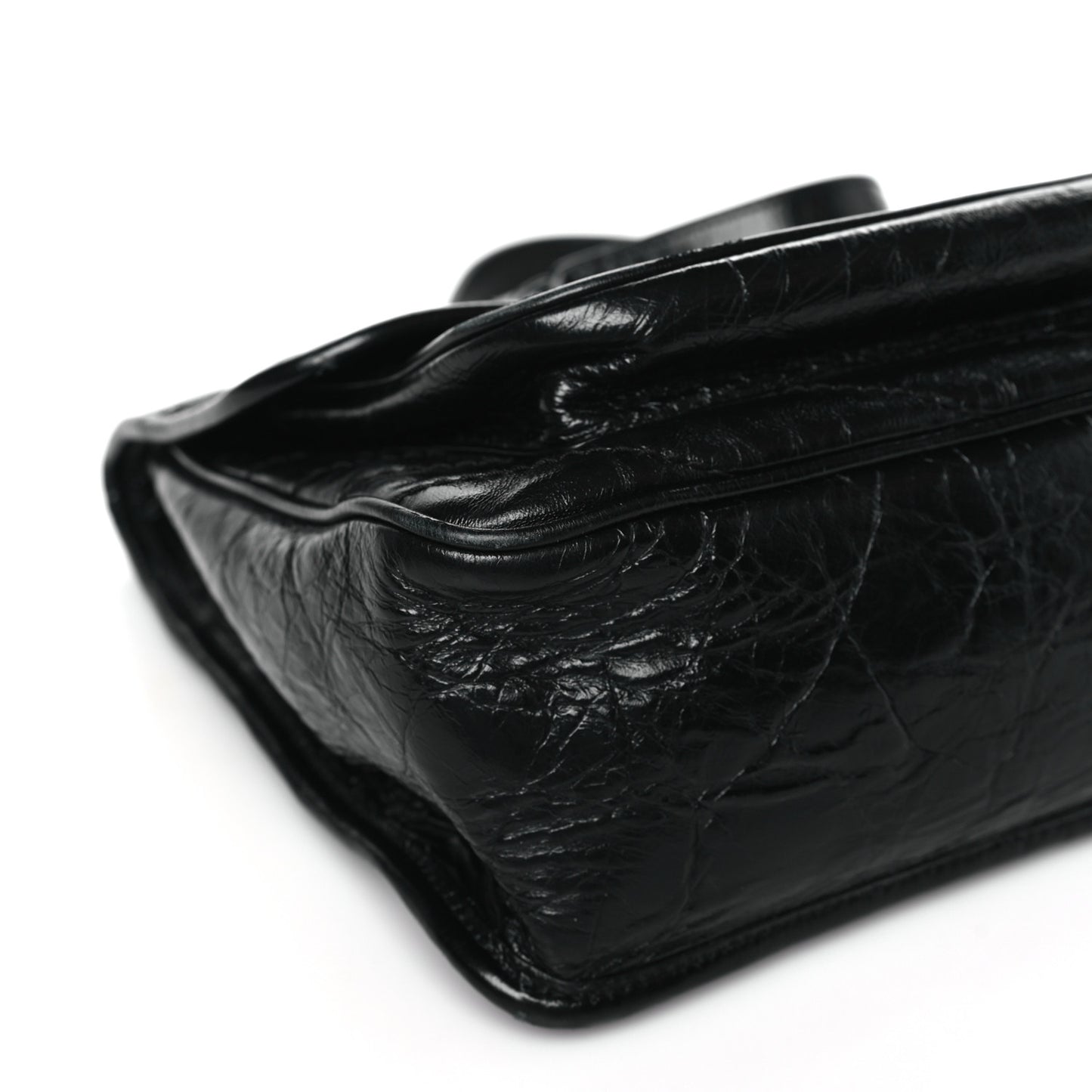 Crinkled Calfskin Matelasse Monogram Medium Niki Chain Satchel Black