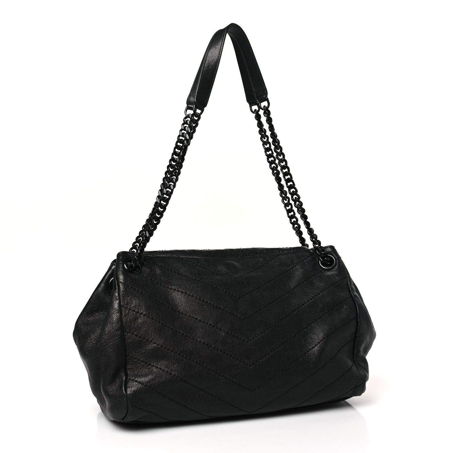 Saint Laurent Vintage Lambskin Chevron Monogram Medium Nolita Black 3 of 9