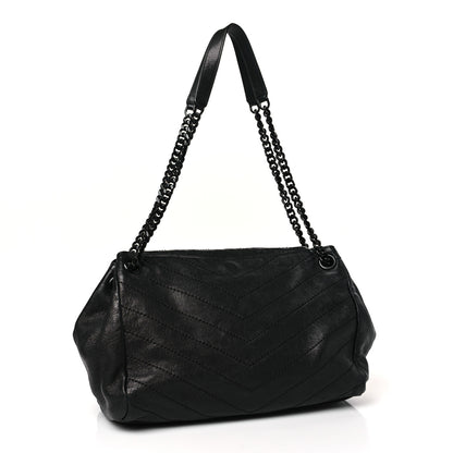 Saint Laurent Vintage Lambskin Chevron Monogram Medium Nolita Black 3 of 9