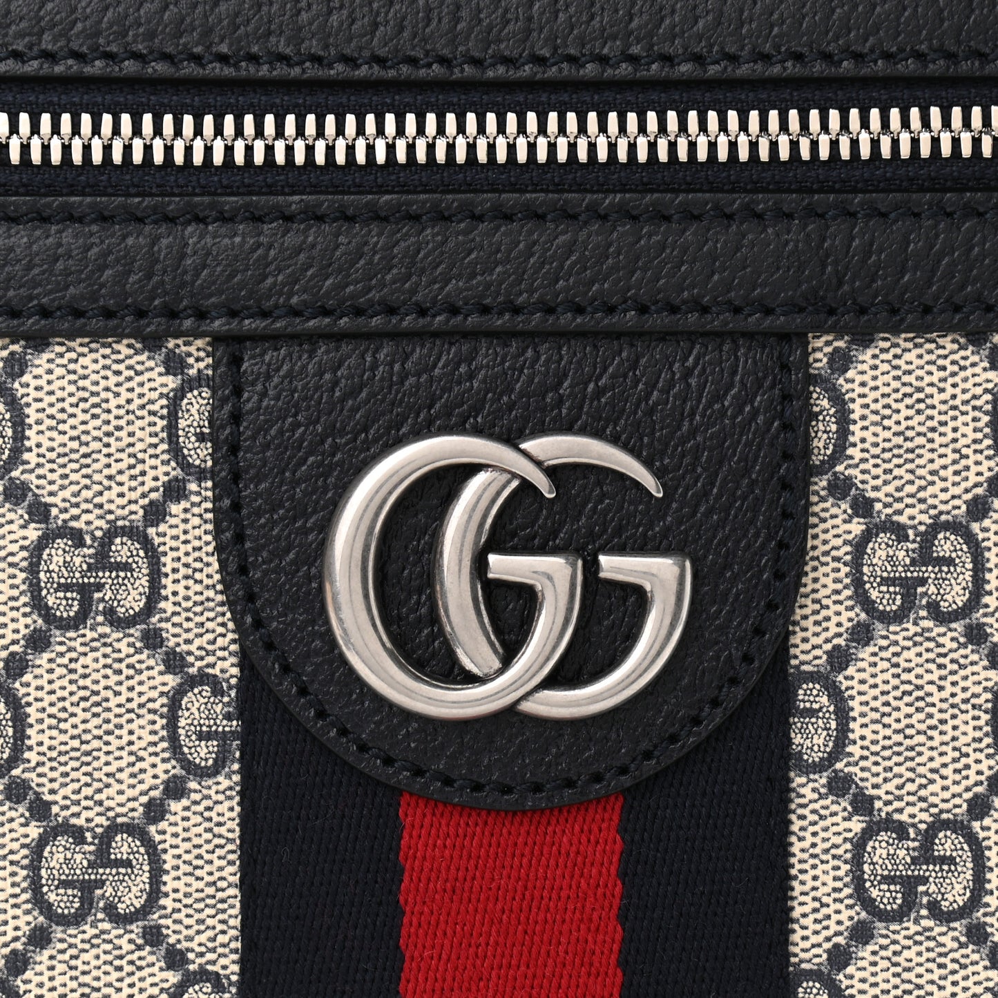 GG Supreme Monogram Textured Dollar Calfskin Web Small Ophidia Messenger Bag Beige Blue