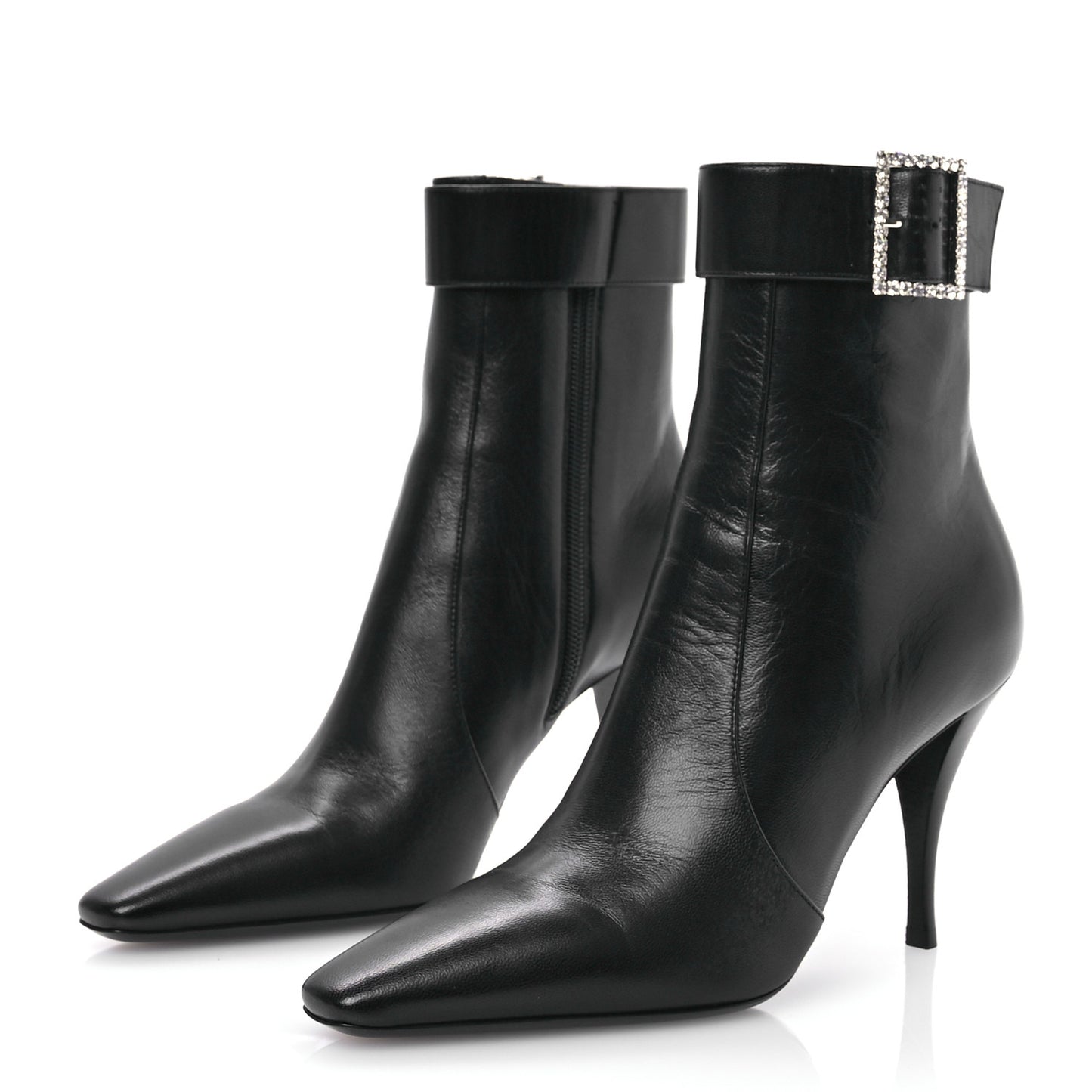 Goatskin Crystal Buckle Claude 90 Ankle Booties 37.5 Black