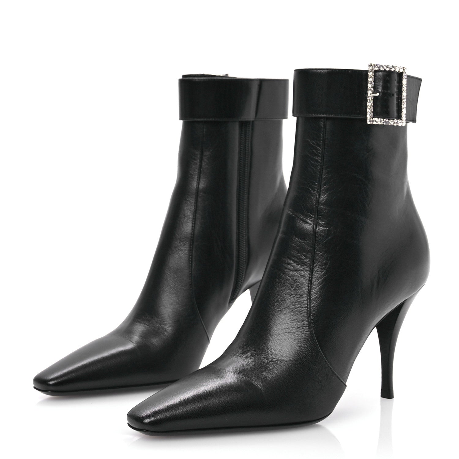 Saint Laurent Goatskin Crystal Buckle Claude 90 Ankle Booties 37.5 Black 3 of 9