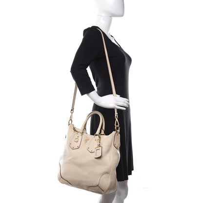 Prada Vitello Daino Shoulder Bag Talco 2 of 16