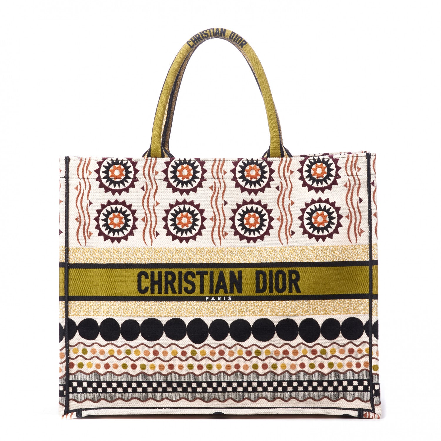 Christian Dior Canvas Embroidered Geometric Book Tote Multicolor 1 of 8