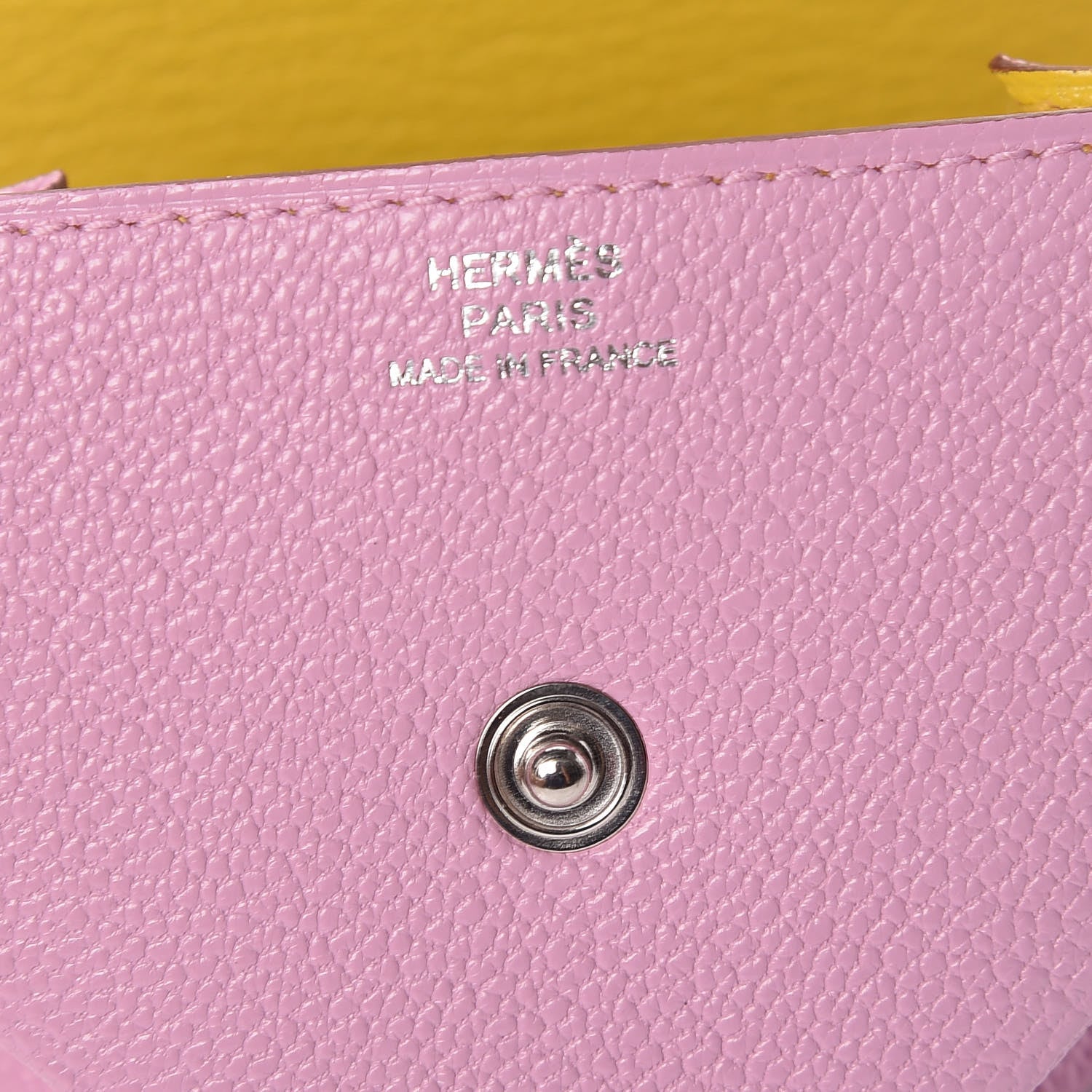 Hermes Chevre Mysore Le 24 Coin Purse Mauve Sylvestre Jaune De Naples 6 of 8