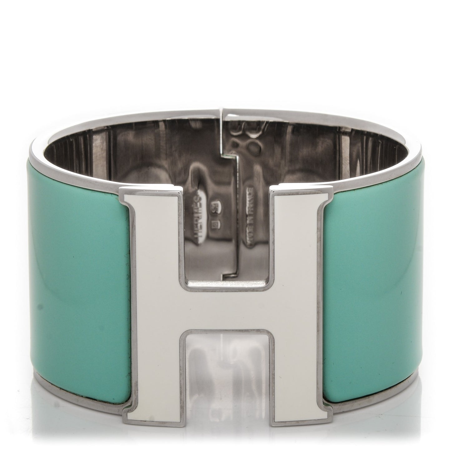 Enamel Extra Wide Clic Clac H Bracelet PM Lagon White