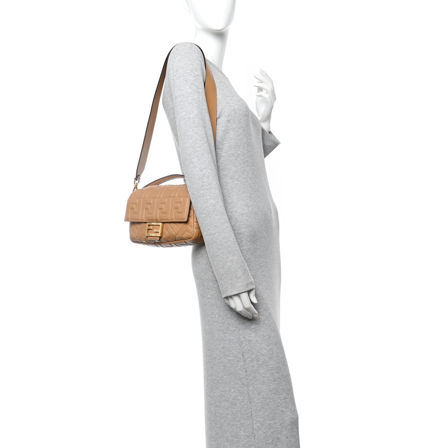Fendi Nappa FF 1974 Embossed Baguette Miele Scuro 2 of 16