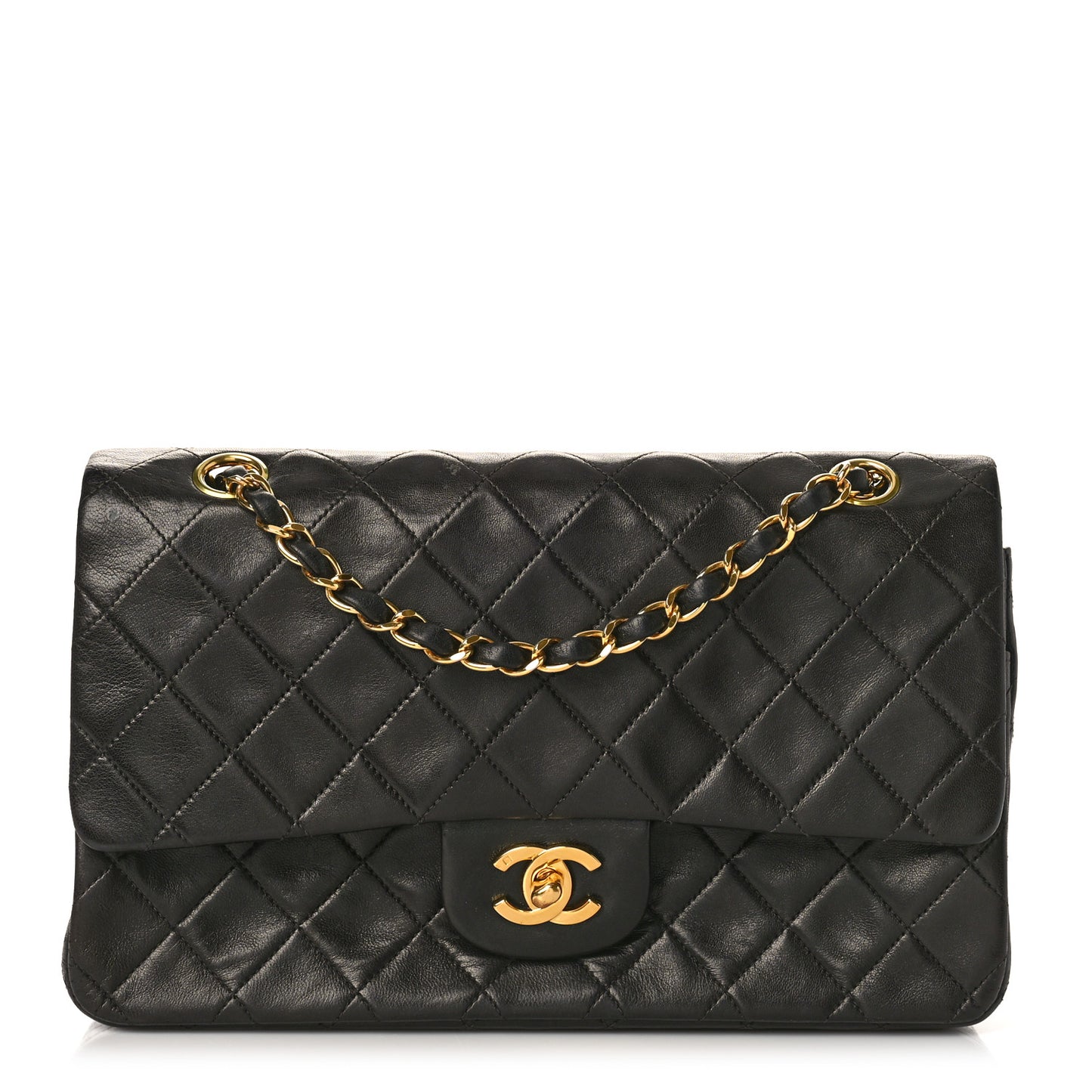 Lambskin Quilted Medium Double Flap Black