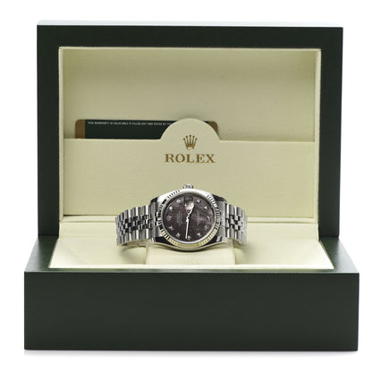 Rolex Stainless Steel 18K White Gold Diamond Black Mother of Pearl 36mm Oyster Perpetual Datejust Watch 116234 9 of 9