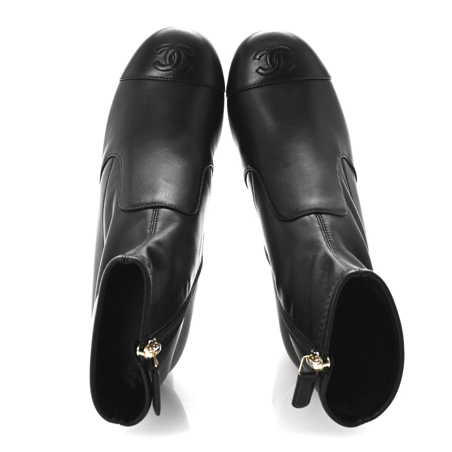 Stretch Lambskin Cap Toe CC Short Boots 37.5 Black