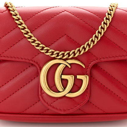 Gucci Calfskin Matelasse Super Mini GG Marmont Shoulder Bag Hibiscus Red 8 of 10