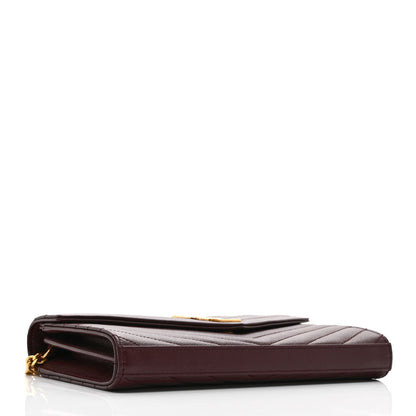 Saint Laurent Grain De Poudre Matelasse Chevron Monogram Chain Wallet Rouge Legion 4 of 9