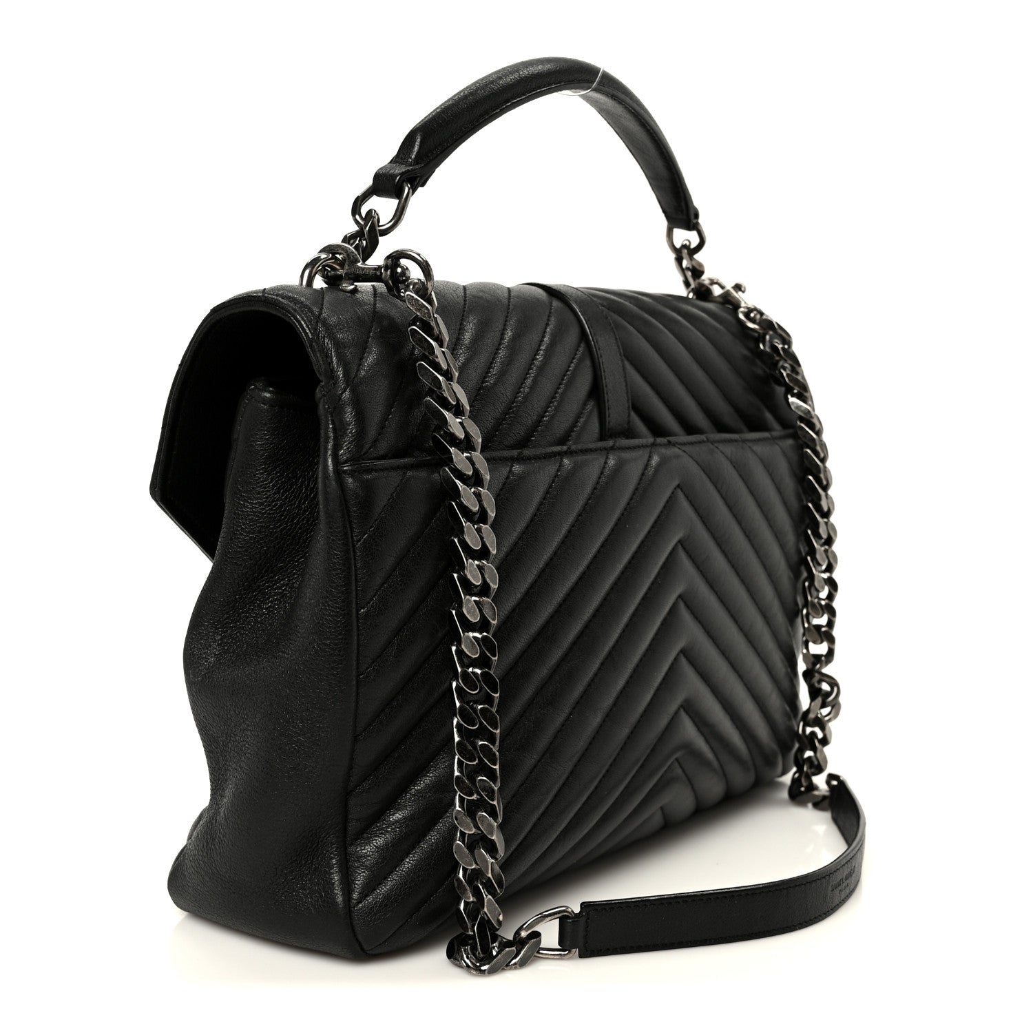 Saint Laurent Sheepskin Matelasse Chevron Monogram Large College Satchel Black 3 of 12