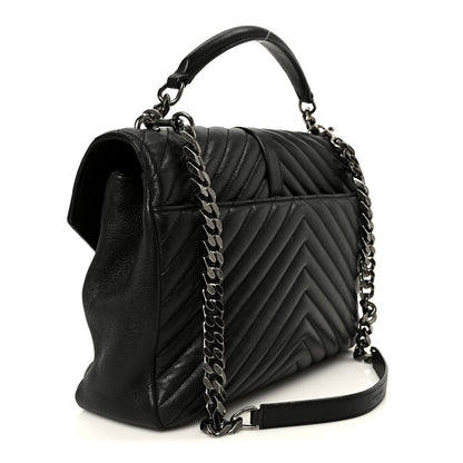 Saint Laurent Sheepskin Matelasse Chevron Monogram Large College Satchel Black 3 of 12