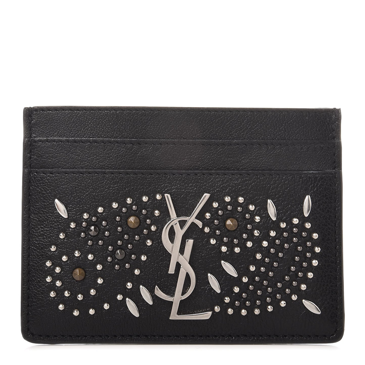 Calfskin Paisley Studded Monogram Credit Card Case Black