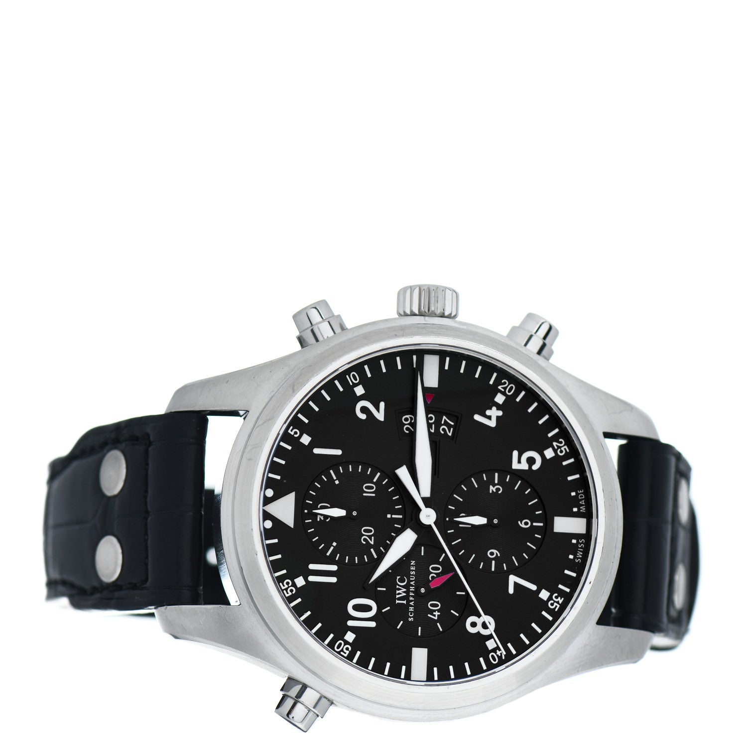 IWC Stainless Steel Alligator 46mm Double Chronograph Pilot Automatic Watch Black IW377801 2 of 4