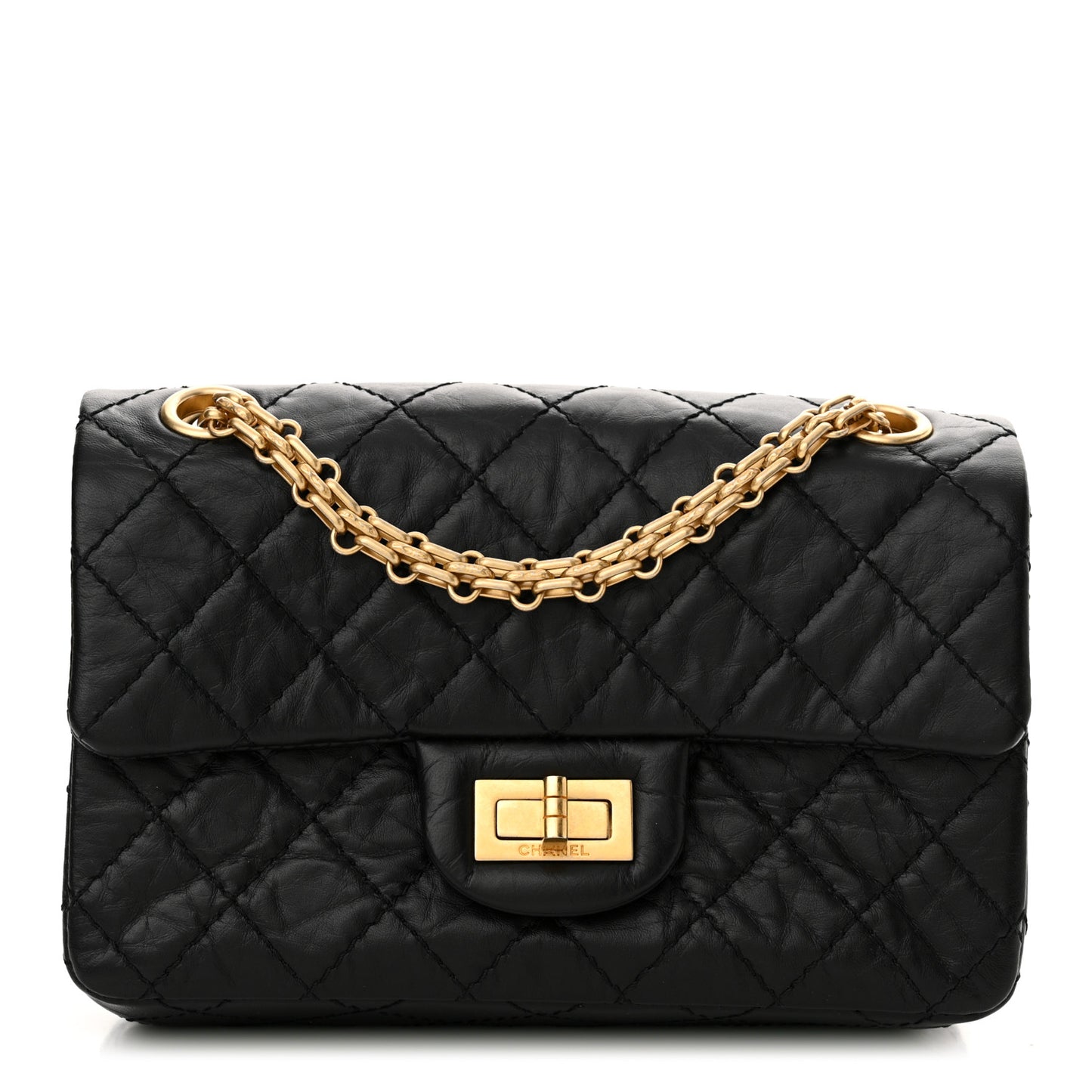 Aged Calfskin Quilted 2.55 Reissue Mini Flap Black